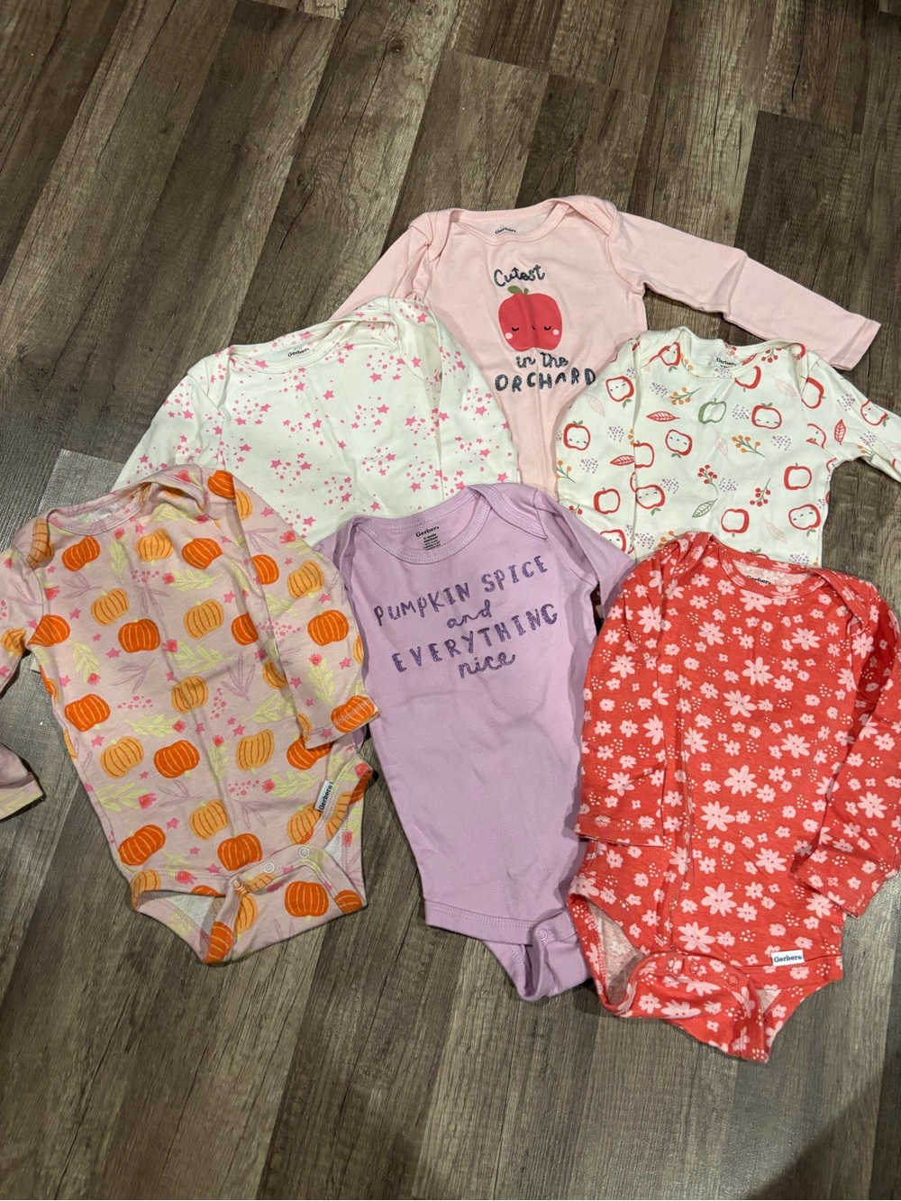 Gerber Long-Sleeve Baby Onesie Set — Pink, Lavender, Coral, Cream, Orange